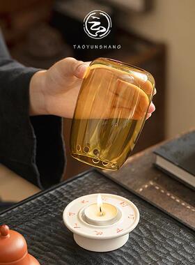 玻璃烛台灯古风灯罩蜡烛灯复古中式陶瓷摆件茶室可香薰氛围灯
