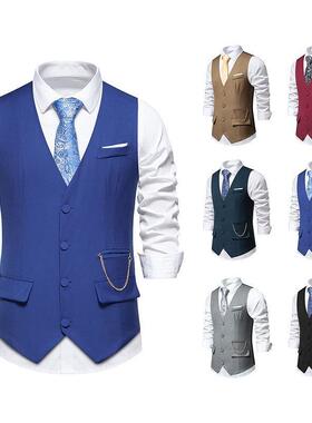 H 77000 Men's Casual V-Neck Single Breasted Vest 士休闲西