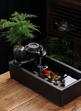 循环流水生财鱼缸装饰摆件风水轮水车茶台喷泉时来运转招财水晶球