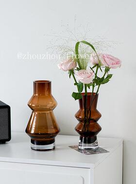 轻奢高级感ins风花瓶摆件设计感玻璃花器鲜花插花客厅桌面装饰品