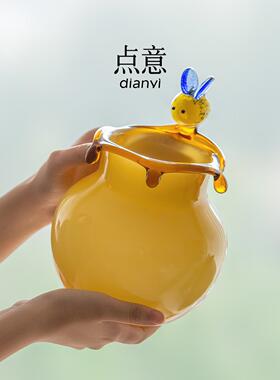 琉璃花瓶轻奢高级感黄色摆件超好看客厅餐桌插花复古水培鲜花小众