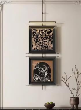 中古风装饰画发光壁画灯轻奢挂画玄关2026新款入户过道带灯挂画