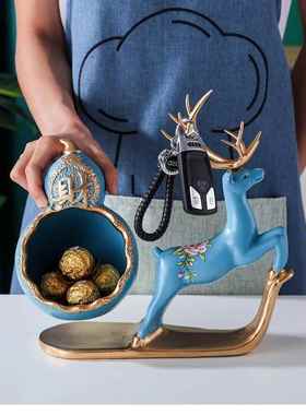 创意麋鹿放钥匙收纳摆件置物架现代轻奢玄关鞋柜入户进门口装饰品