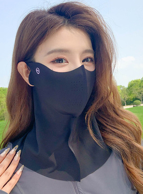 防晒面罩女防紫外线夏季开车骑行透气护颈遮脖子遮阳全脸冰丝口罩