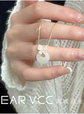 和平扣和田玉项炼S925纯银民族风格元素锁骨炼小众高端珠宝女性生