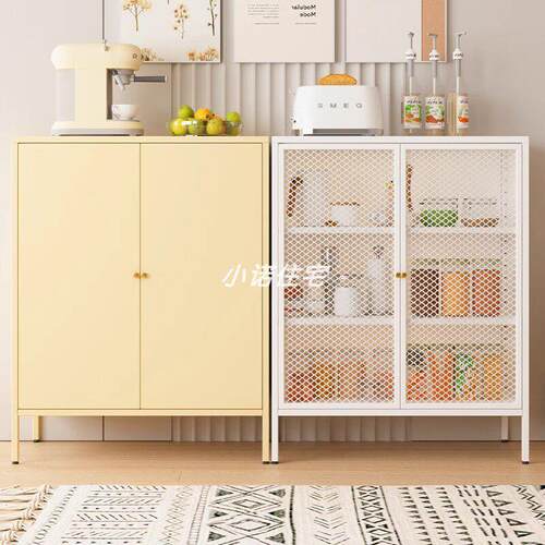 奶油风铁艺餐柜厨房置物柜现代家用客厅边柜收纳柜靠墙收纳柜子 - 图2