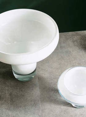 美式创意高脚圆形水晶玻璃花瓶酒店民宿仿真花家居装饰琉璃花瓶