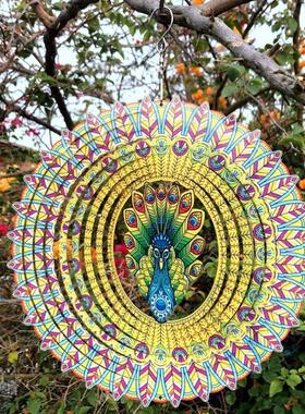 北欧3d风曼陀罗旋转风铃立体挂件三d艺术和旋不锈钢视觉挂饰风吹