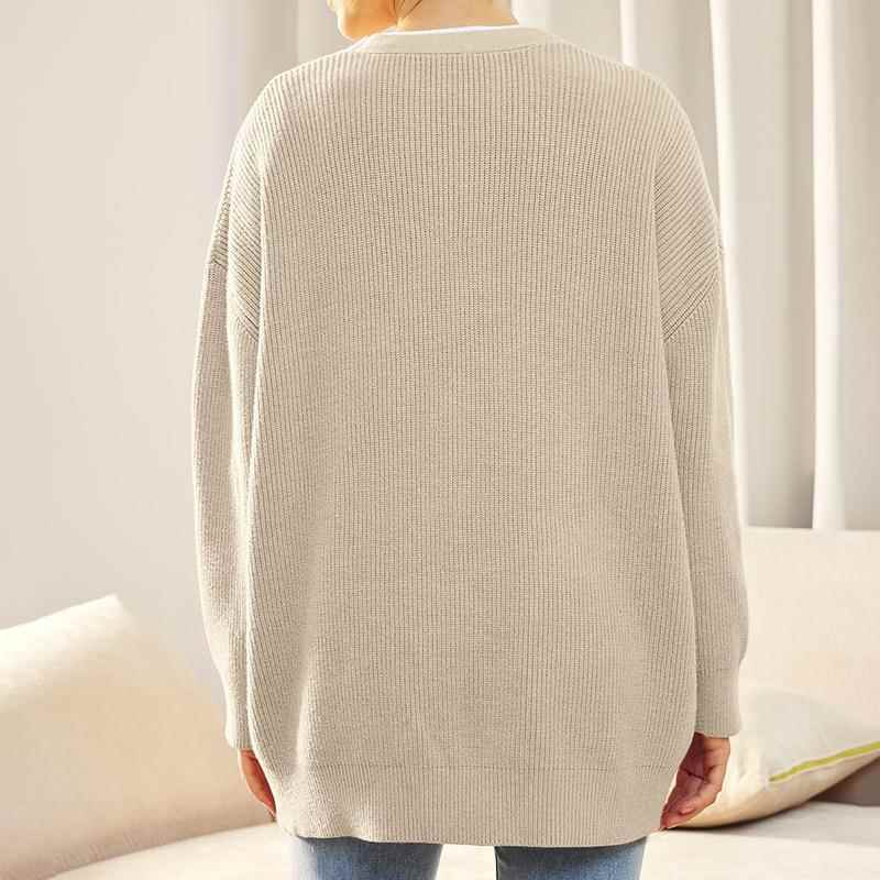 Simple and versatile knitted womens button V-neck solid - 图2