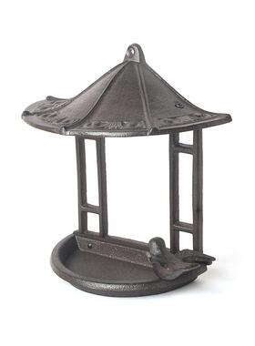 中式凉亭铸铁鸟食盆 收纳金属工艺品摆件 壁挂铁艺喂鸟器花园装饰