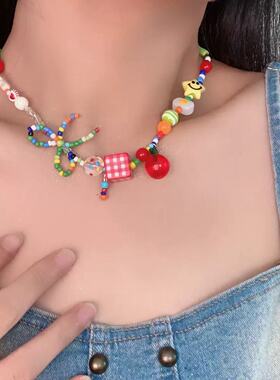 多巴胺项链串珠锁骨星星苹果项链