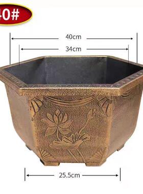 大码仿古铜八角加厚树脂花盆铁树茶花桂花果树绿植庭院盆器盆景
