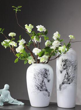 手绘中式陶瓷花摆件简约现家居客厅玄关插花干花仿真花装饰品