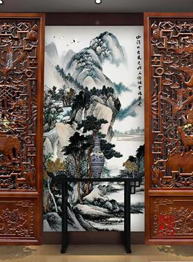 东阳木雕入户实木镂空椴木屏风客厅复古隔断吉祥如意福禄寿喜定制