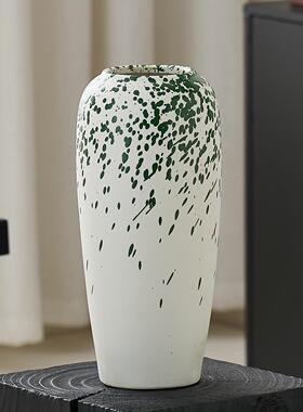 陶瓷花器喷点插花花瓶家居装饰品艺术白色中式软装宽口径电视柜