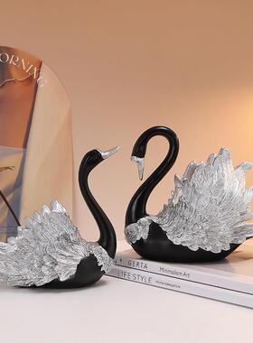 情侣黑天鹅摆件小众高级感客厅家居新房软装装饰品结婚礼物送新人