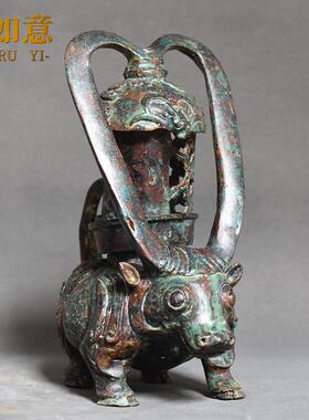 彷古青铜器牛灯古代宫廷宫灯铜灯灯具家居工艺品摆饰灯展展品古玩