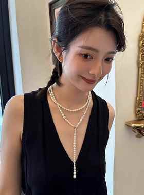 新加坡chomelkinsey倪妮同款珍珠项链女轻奢小众长款叠戴高端颈链