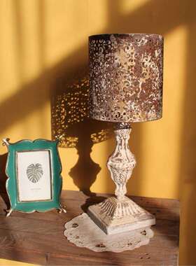 美式复古铁艺蕾丝烛台摆件简约酒杯房铁艺镂空家居氛围摆件