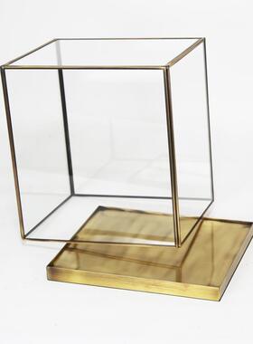 铜材正方形展示盒长方形透明玻璃罩展示柜微景观摆件防尘罩罩子