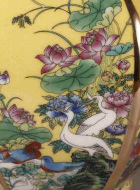 正品清干 干隆珐瑯彩赏花鸟六浅黄色瓶中式博古古架彷瓷器方做旧
