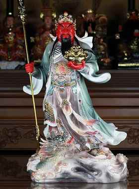 汉白玉陶瓷关圣帝君关公彩绘神像关羽聚宝盆关二爷佛像武财神摆件