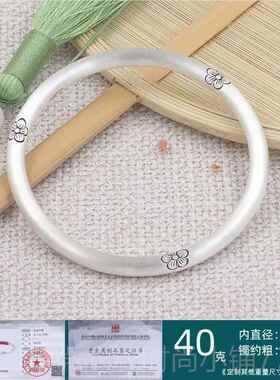 新款999纯银古法银手女镯夏梅花实心足银尚手工镯子小时众设计感