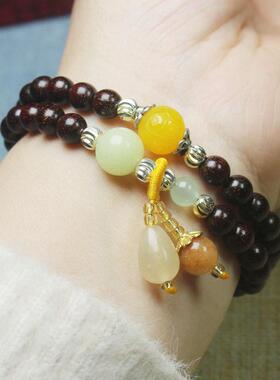 2026赞比亚金星紫檀0.6手串手链带春彩石头配饰 紫檀血檀文玩念珠