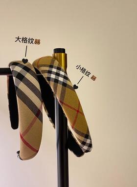 经典复古格纹海绵发箍法式优雅秋冬女百搭外出宽边头箍韩国甜美