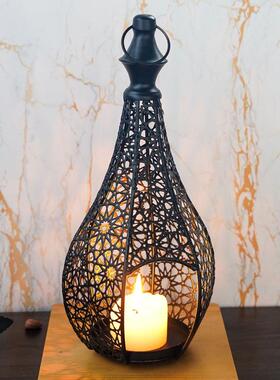 跨居境笼风灯铁艺空复古蜡烛灯台家装饰工艺品摆镂JI515615件创意