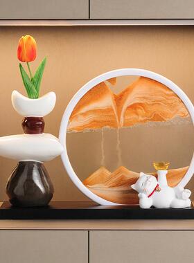 石来运转招财猫摆件办公室玄关轻奢高档客厅装饰品郁金香乔迁礼物