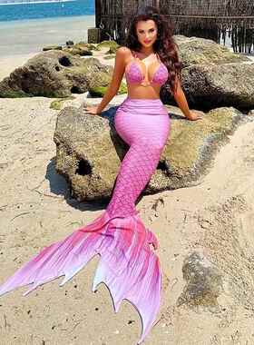 Women ' s 3pcs Fish Scale Print Mermaid Tail Swimsuit Set ,
