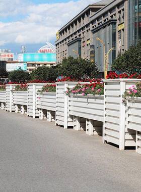 户外市政道路铝合金花箱护栏铁艺组合仿木纹景观花坛庭院铝板花架