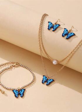 Hot Sale Butterfly Jewelry Set earrings necklace bracelet 新