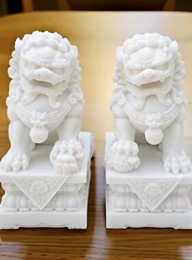 汉白玉石狮子一对石雕家用墓前风水石狮子镇宅一对门口精雕小摆件