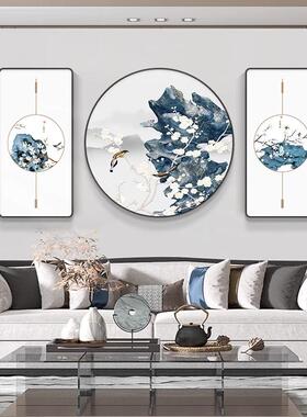 新中式客厅装饰画茶室花鸟挂画中国风高档大气沙发背景墙三联壁画