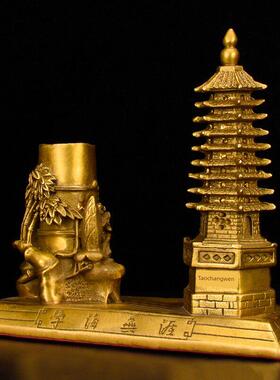 纯铜文昌塔笔筒摆件九层塔王文拼图步步办公室学习铜塔笔筒