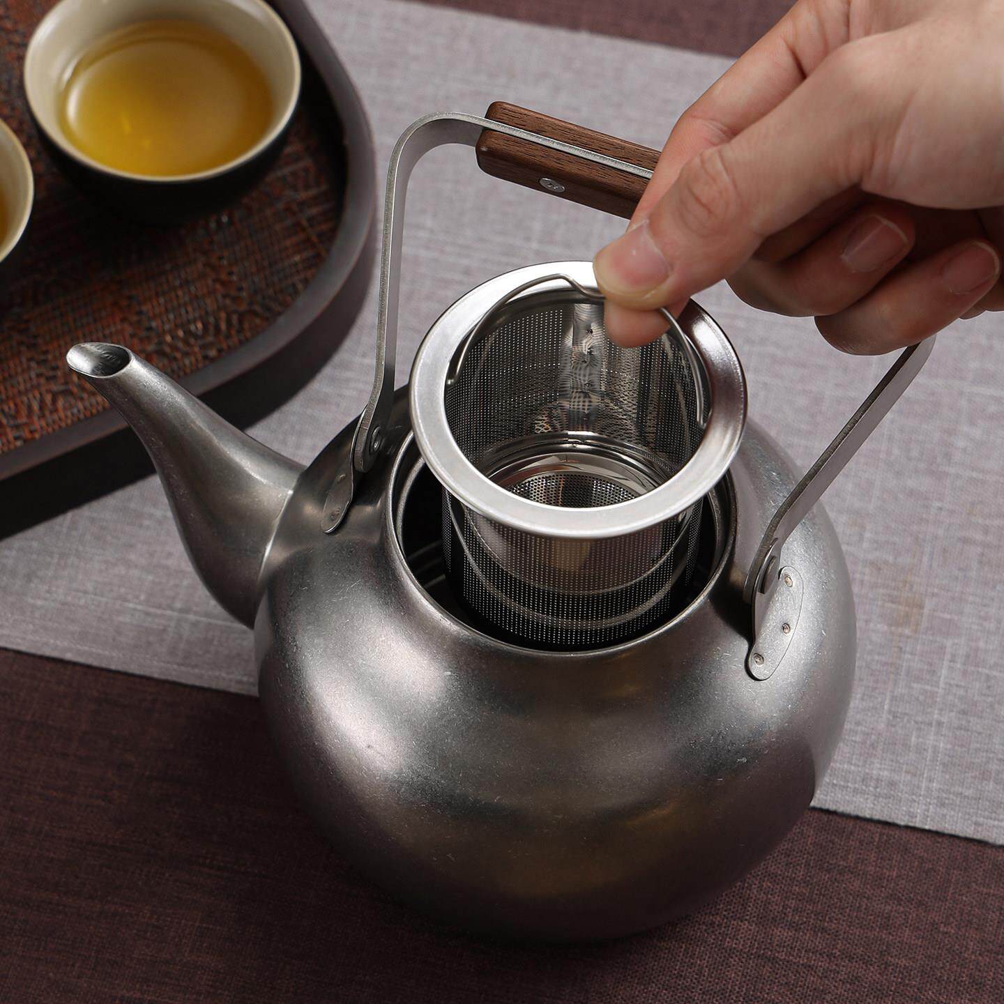 Retro stainless steel tea kettle restaurant industrial tea kettle with filter tea set golden tea kettle boiling kettle