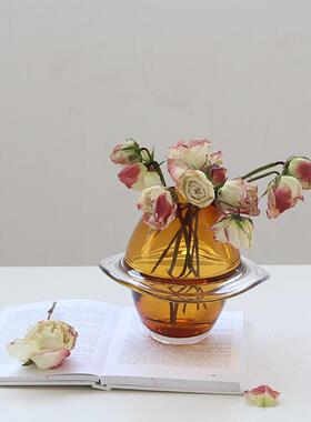 创意简约轻奢风厚重手工琉璃飞碟花瓶软装酒店样板间玄关摆件高档