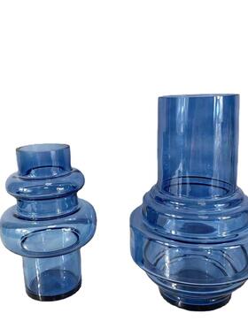 简约现代创意蓝色玻璃水培插花花器 样板间客厅室内装饰摆件