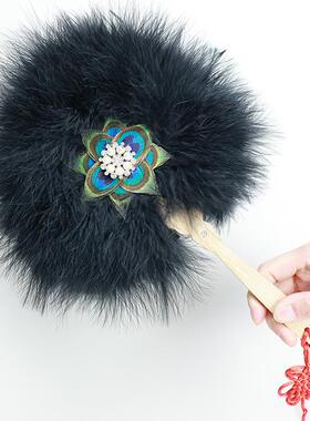 厂家直销孔雀羽毛扇汉式婚礼手持圆扇舞台表演扇剧组拍摄表演圆扇