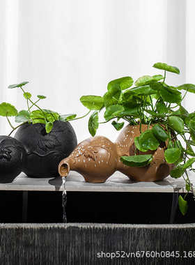 古法缸创意陶瓷陶罐循环水流水摆件鱼缸造景全套生态缸过滤系统