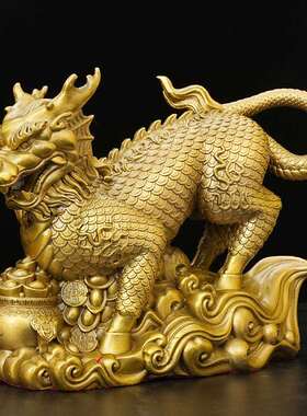 铜麒麟摆件踏云麒麟工艺品客厅办公室瑞兽家居开业送礼祝福装饰品