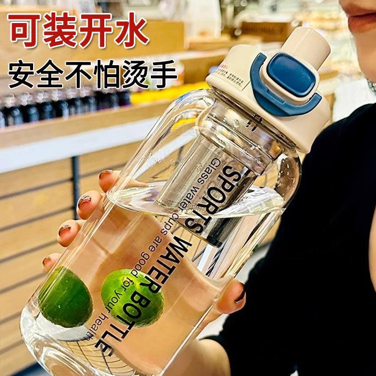 德国大容量玻璃杯耐高温防摔吨吨桶水壶茶水分离外出带吸管双饮杯