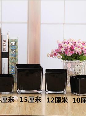 包邮正方形水培玻璃透明方缸 插花花瓶 方型鱼缸烛台花盆烟灰缸