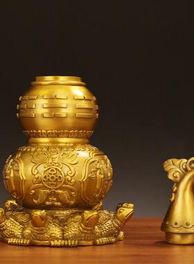 铜葫芦摆件可开 盖空心八卦葫芦黄铜天医九龟葫芦客厅玄关卧室装