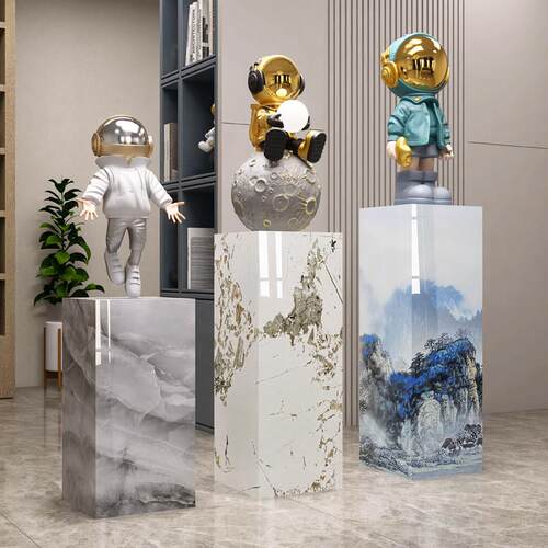 大理石摆件底座客厅玄关岩板立柱展示台墩子花架电视柜落地大摆件 - 图0