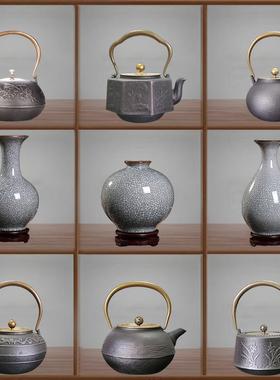 样板房软装新中式家居博古架酒柜摆件铸铁壶茶壶茶叶罐茶道摆设
