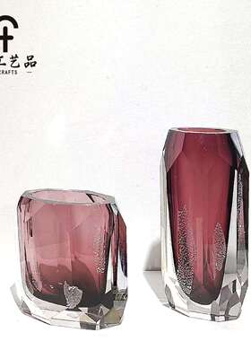 轻奢高档手工切割琉璃花瓶家居样板房客厅桌面插鲜花装饰摆件