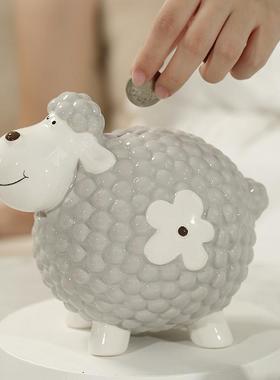 浴室摆件民宿零钱盒绵羊储物罐小羊存钱罐摆件床头小胖羊车载摆件